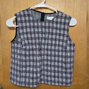 Victoria Beckham Jeans Black White Red Checkered Sleeveless Tweed Top